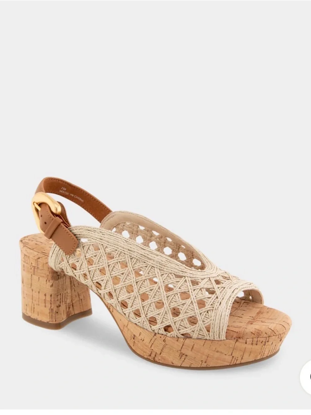 AEROSOLES Cornelia Raffia Natural Woven Platform Sandals with Tan Strap